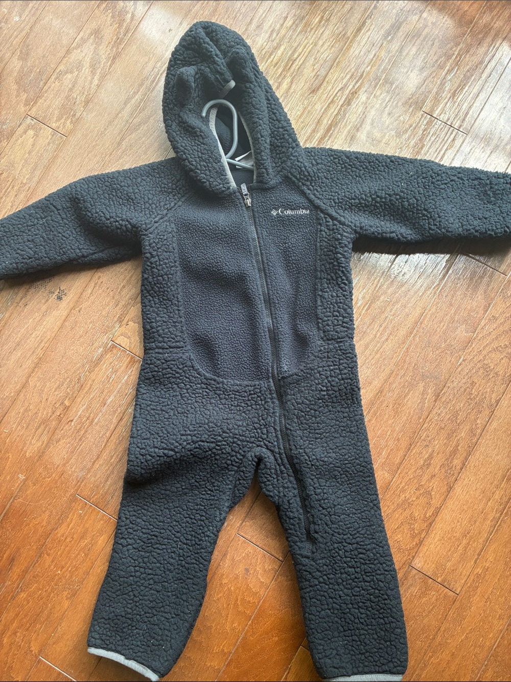 Columbia Black Sherpa Fleece Kids One-Piece Hooded Jumpsuit